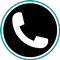 a graphic icon of a white telephone receiver in a black circle with a blue outline. a graphic icon of a white telephone receiver in a black circle with a blue outline.