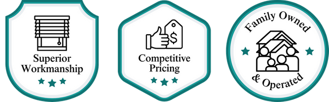 a graphic with three icons representing the company's value propositions: "Superior Workmanship," "Competitive Pricing," and "Family Owned & Operated." a graphic with three icons representing the company's value propositions: "Superior Workmanship," "Competitive Pricing," and "Family Owned & Operated."