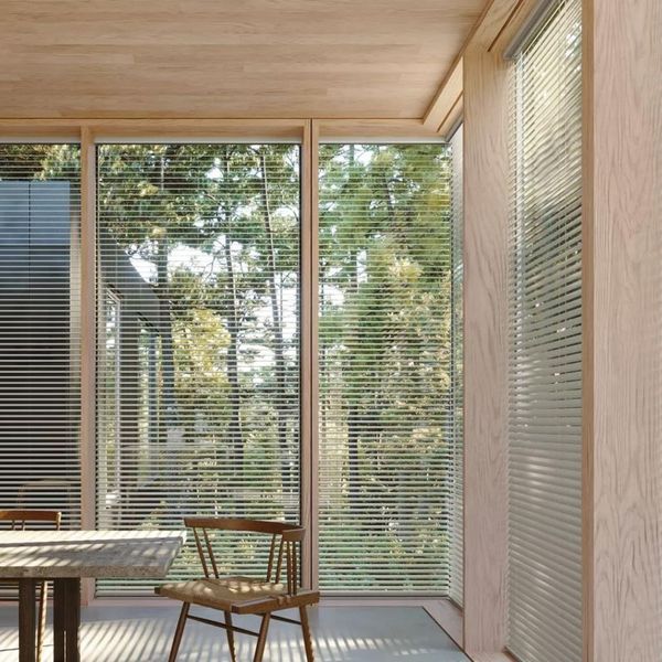 open blinds in a bright room