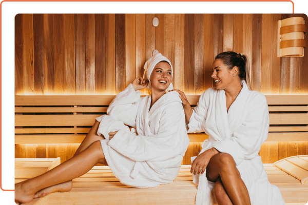 two woman in sauna