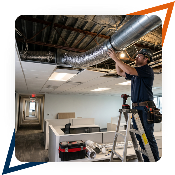 Man working on an office's air ducts