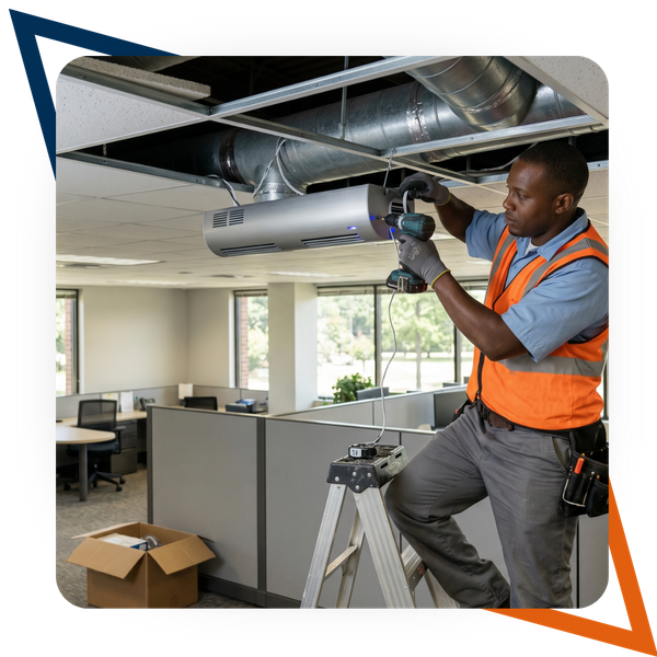 Man upgrading an office ventilation system