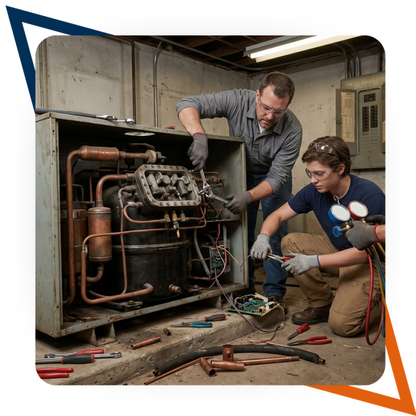 Team repairing a cooling unit
