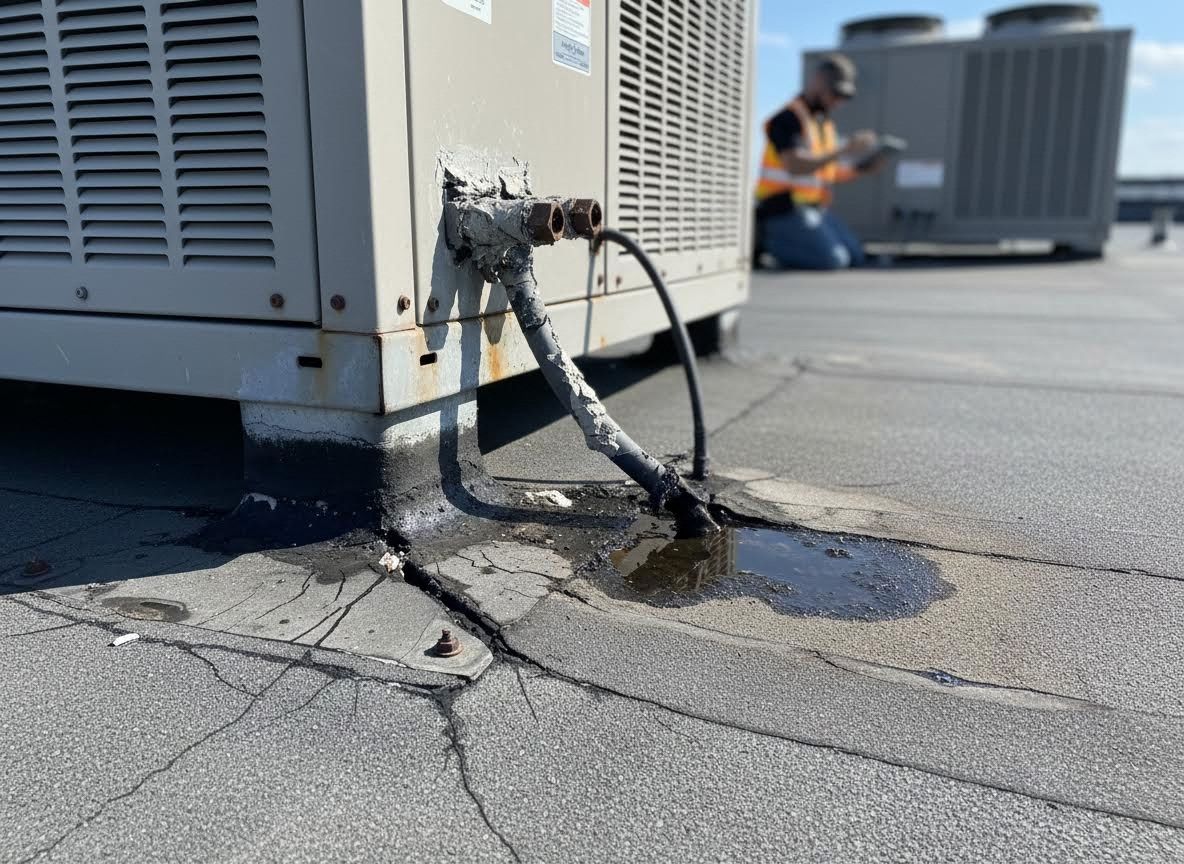 Damaged Rooftop HVAC Unit with Water Leak