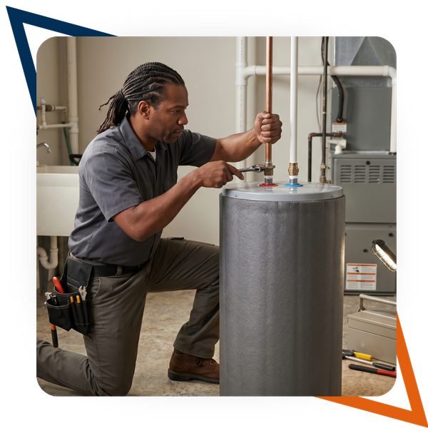 Man installing a water heater