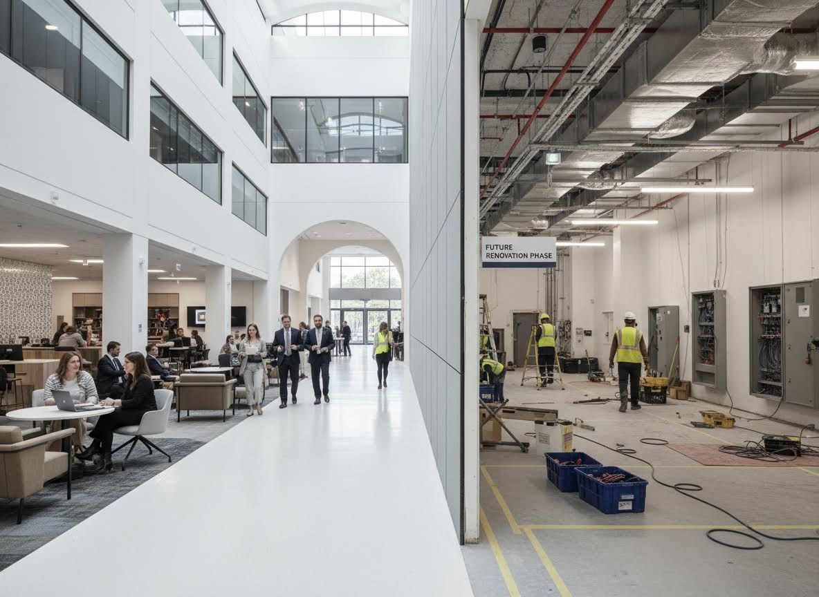 Modern Office and Construction Site Contrast