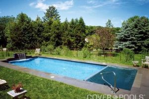 Pool Cover with mountain terrain backyard
