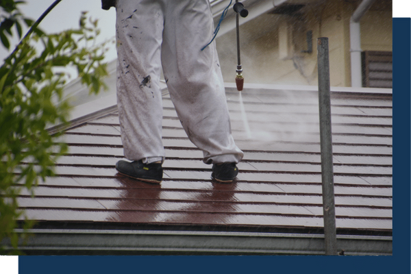 technician on roof spraying solution technician on roof spraying solution