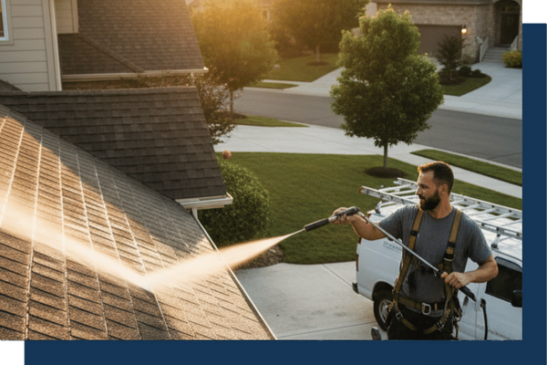 technician spraying solution on roof technician spraying solution on roof