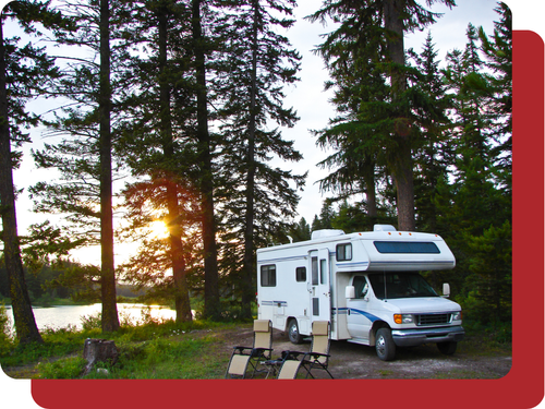 An RV in a forest