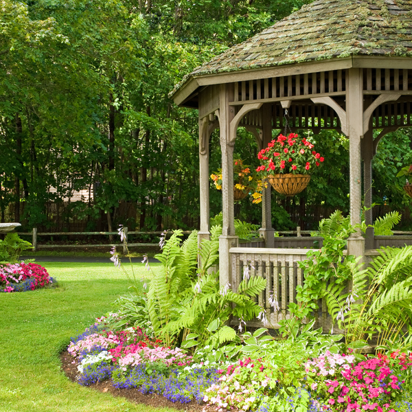 A beautiful backyard with a gazebo
