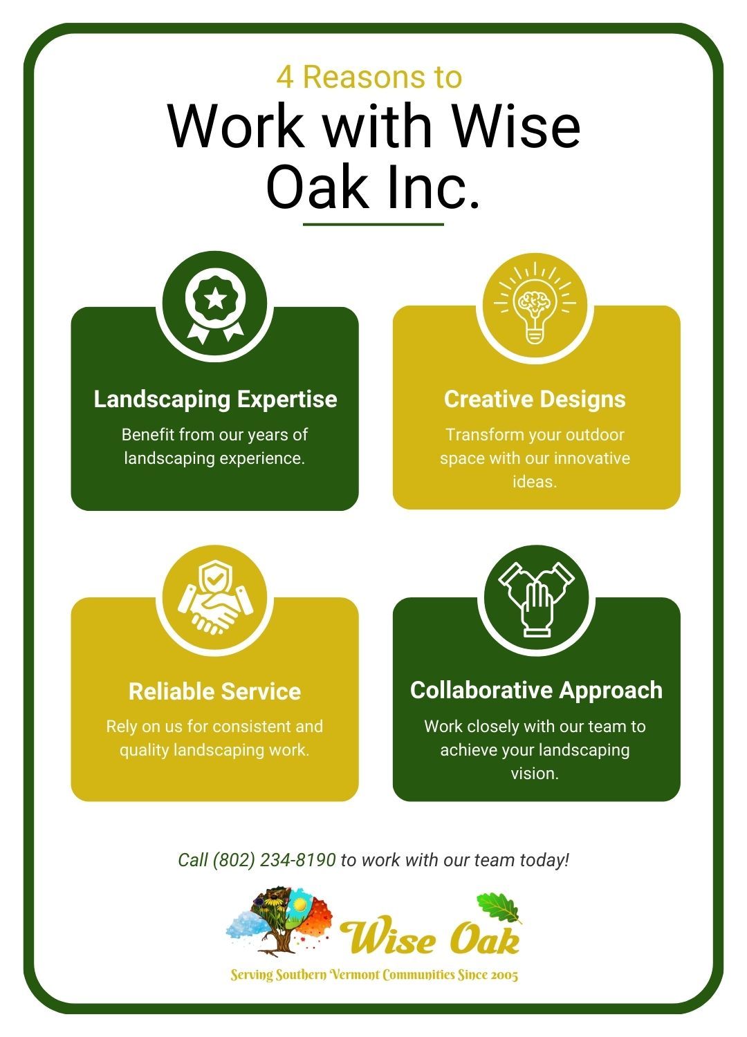 infographic explaining why you should choose wise oak