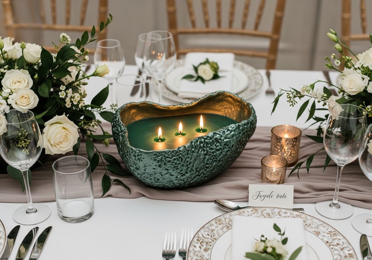 Green candle on wedding table