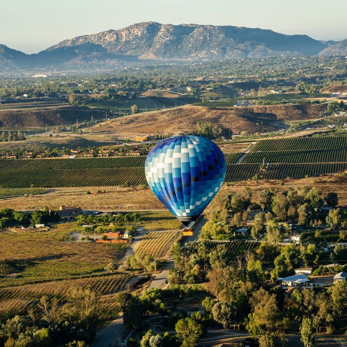 panoramic view of temecula and hot air balloon panoramic view of temecula and hot air balloon