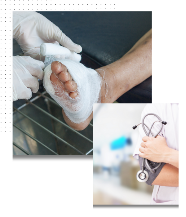 wound care and doctor holding stethoscope