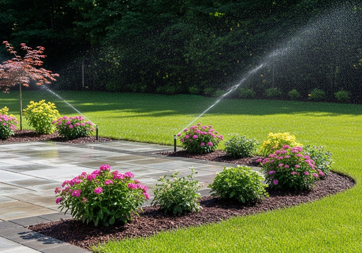 Lush Green Lawn with Automated Sprinkler System