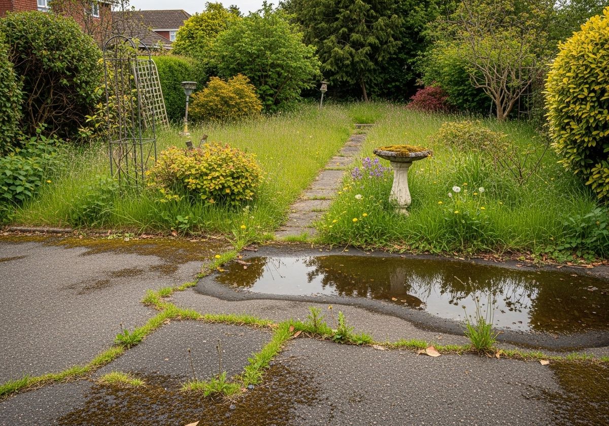 Overgrown Garden with Bird Bath