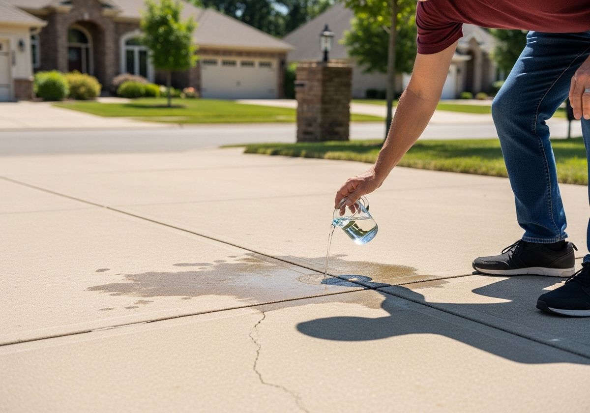 Testing Concrete Driveway Drainage with Water Pitcher