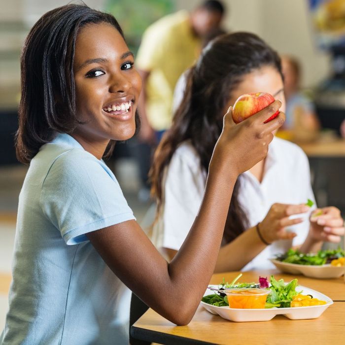 Students eating lunch in a cafeteria