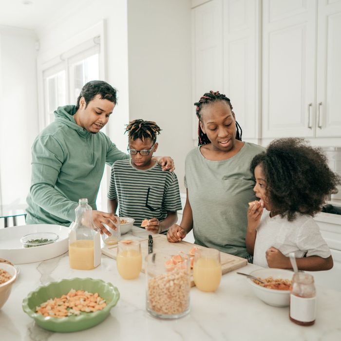 a family making a healthy breakfast