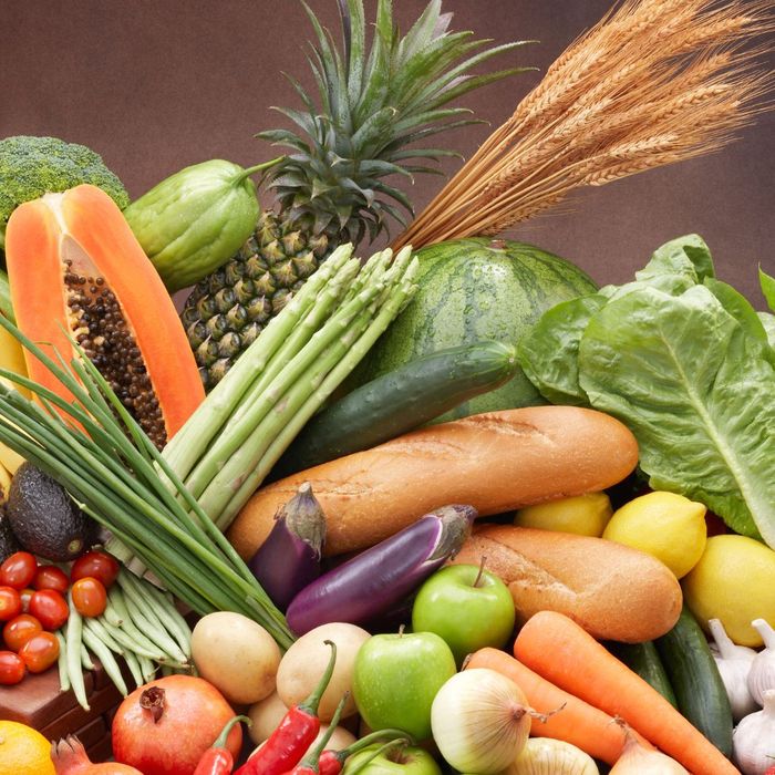 A pile of fruits and vegetables.