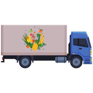 a semi truck with foods on the side icon