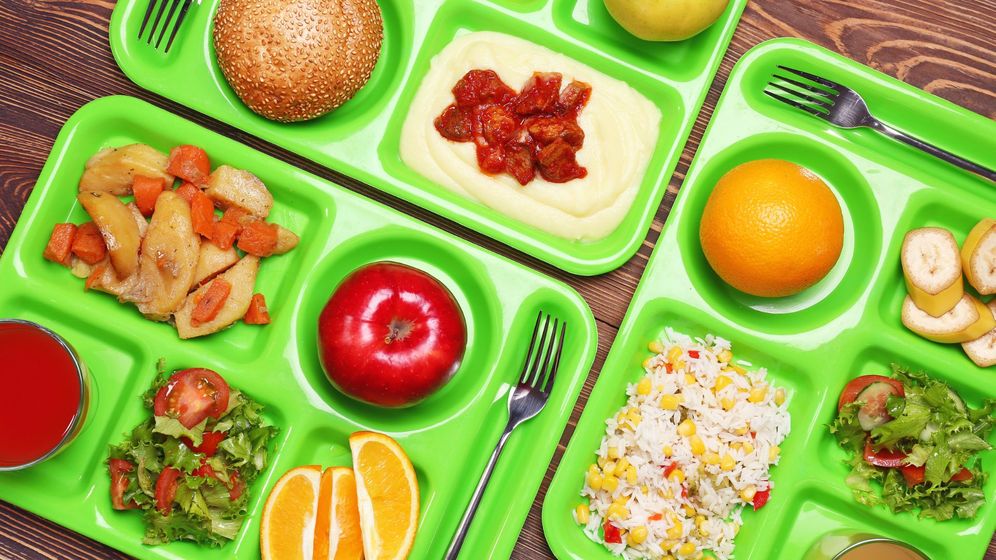 Lunch trays with healthy food