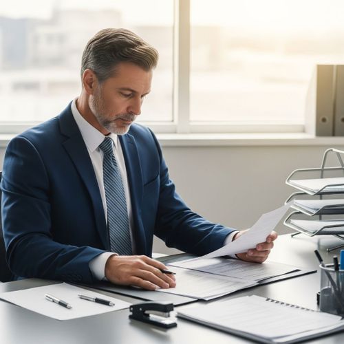 An experienced bail bondsman reviewing documents, showcasing expertise