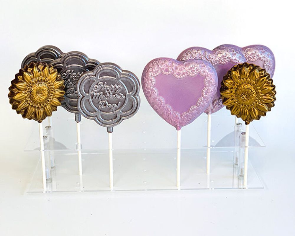 chocolate hearts and flowers on sticks