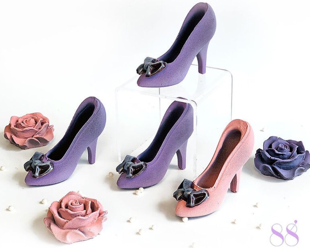 chocolate purple and pink shoes and roses