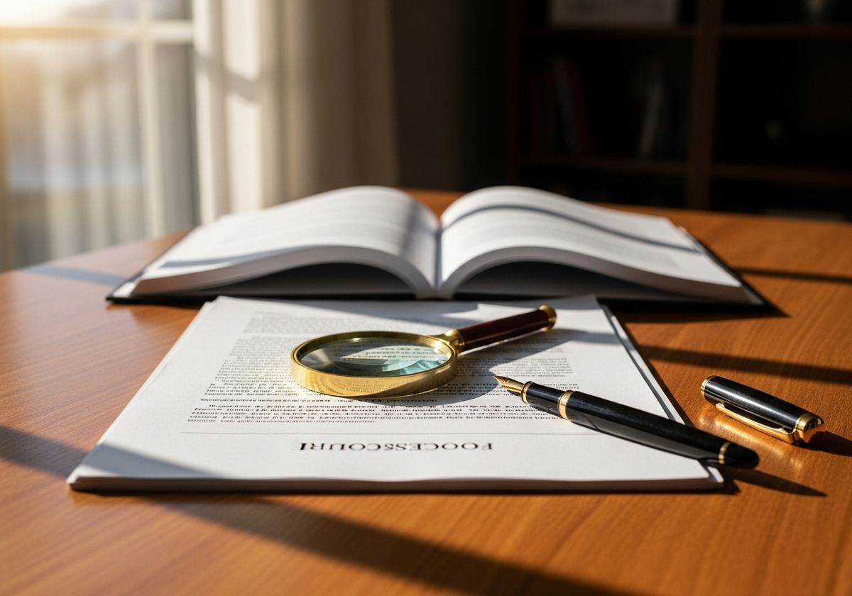 Legal Documents with Magnifying Glass and Pen