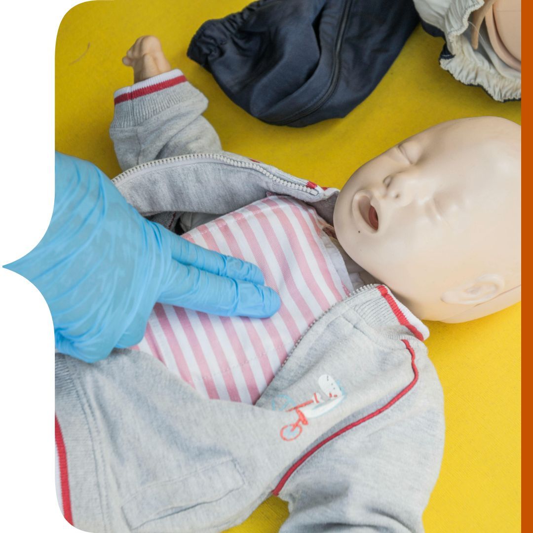 showing where to do CPR on baby dummy