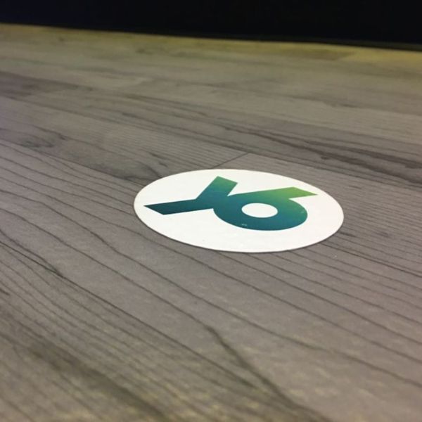 wood floor with Y6 logo inlay