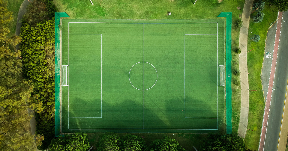 Aerial view of turf soccer field