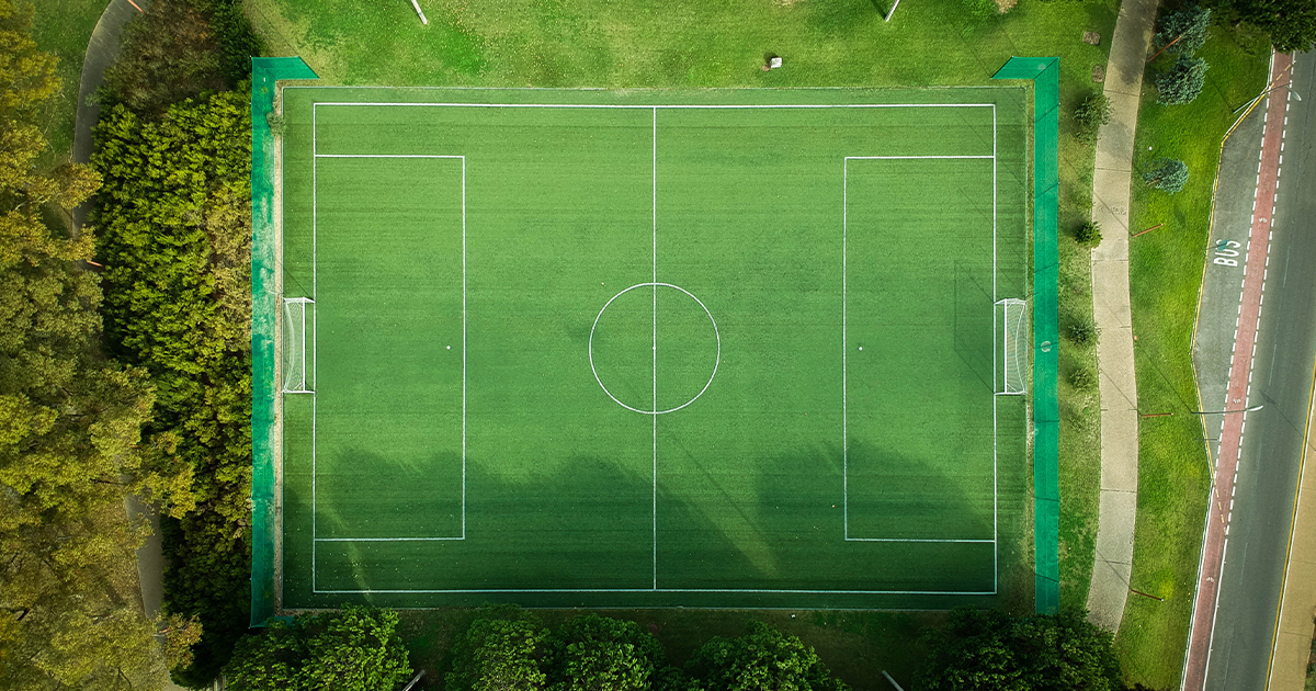 Aerial view of turf soccer field