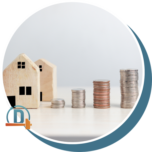 Home model with change stacked next to it