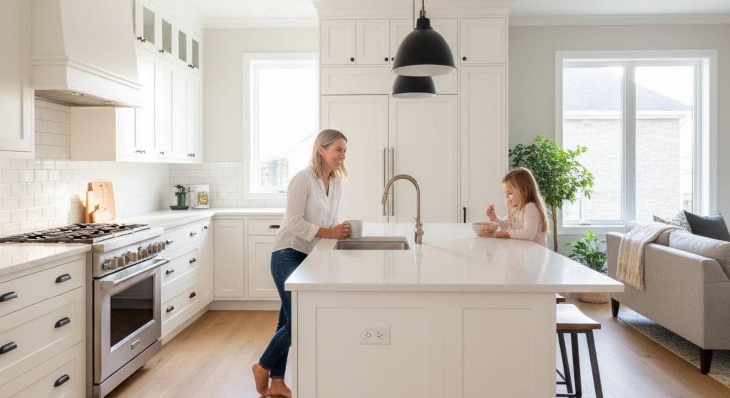 Mother and daughter in a new kitchen