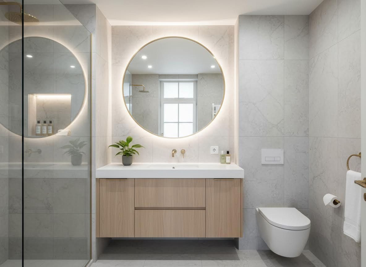 Sleek Modern Bathroom with Backlit Mirror