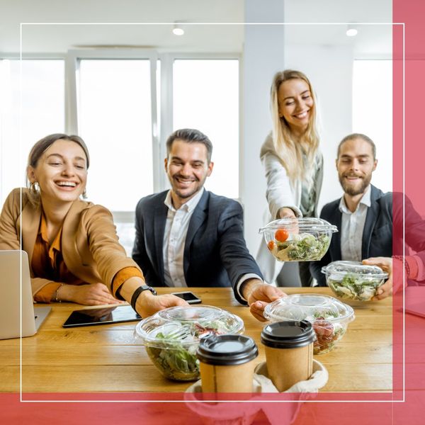 employees grabbing a salad