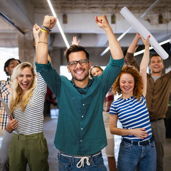 employees cheering