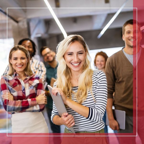 employees smiling while working