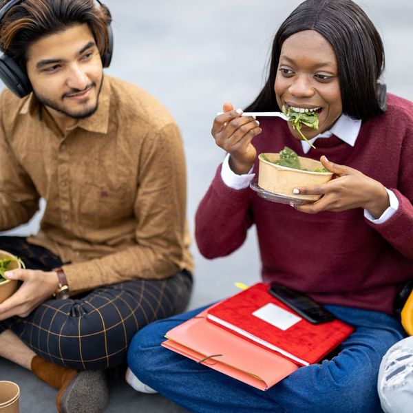 students eating a salad