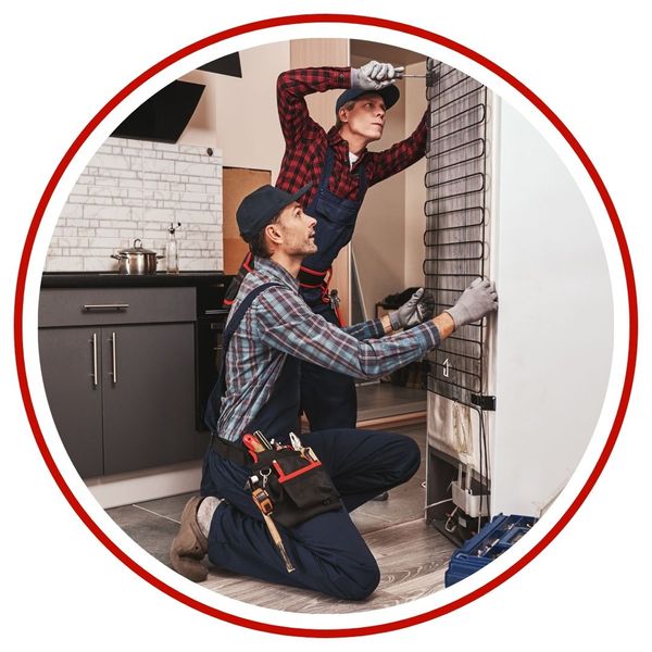 electricians connecting refrigerator