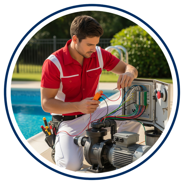 Electrician checking the wiring for a pool pump
