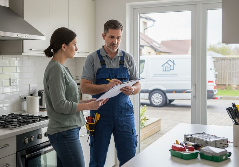 image of an electrician meeting a home owner
