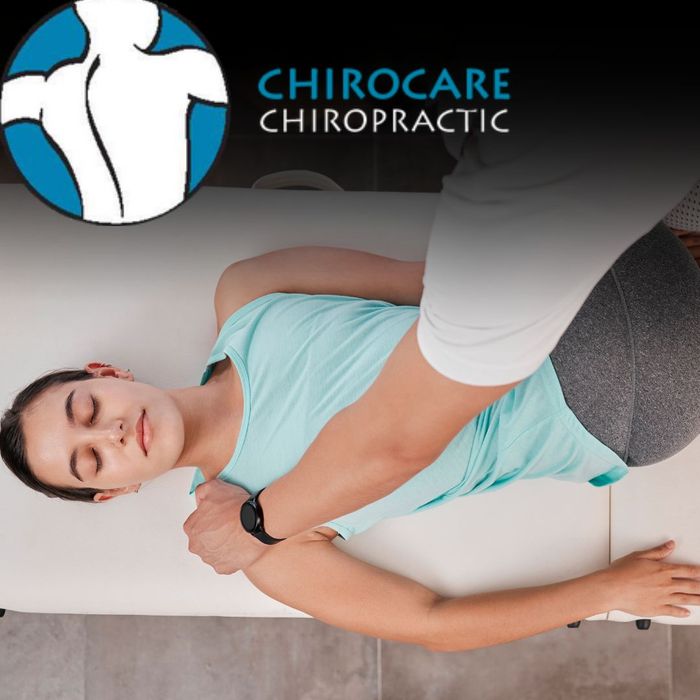 Chirocare logo with woman getting chiropractic care