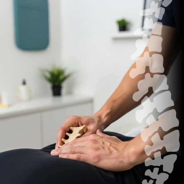 chiropractor feeling a client's spine