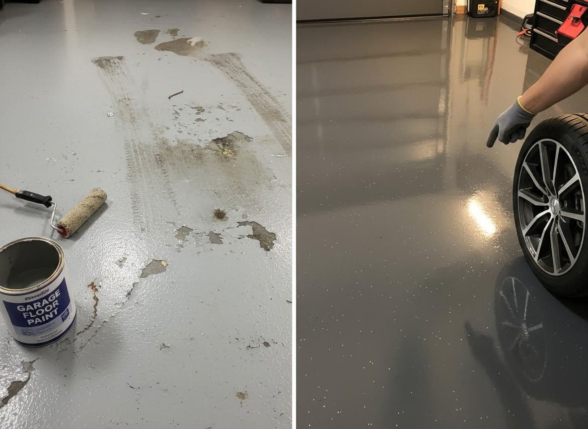 Garage Floor Before and After Epoxy Coating