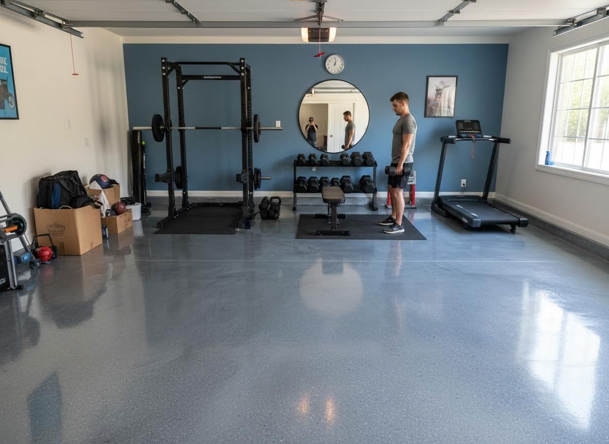 Home Gym in Garage with Man Exercising