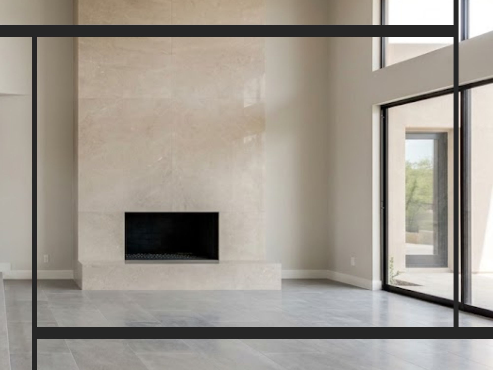 An architectural stone chimney inside a Paradise Valley home